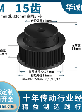 同步带轮5M15齿发黑B齿宽21内孔5 6 6.35 8 10主动齿轮同步轮钢5M