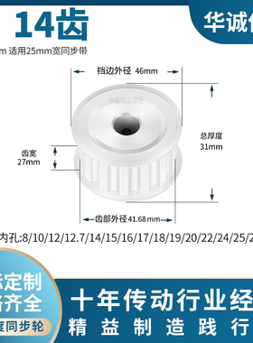 同步带轮L14齿AF带宽25内孔810 12 14 15 17 19 20主动齿轮同步轮