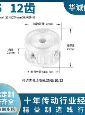 同步带轮T512齿宽21内孔5 6 6.35 8 10 主动齿轮同步轮12T5200AP8