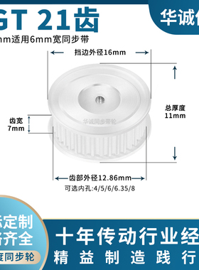 同步带轮2GT21齿AF齿宽7内孔3 4 5 6 6.35 8主动齿轮同步轮2GT060