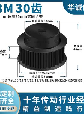 同步带轮S8M30齿钢发黑齿宽27内孔127141516171928主动齿轮同步轮