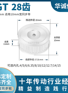 同步带轮2GT28齿AF齿宽11内孔5/6/6.35/8/10/122GT主动齿轮同步轮