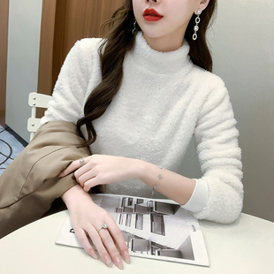 保暖宽松内搭外穿打底衫 新款 女T恤2024冬季 双面珊瑚绒半高领长袖