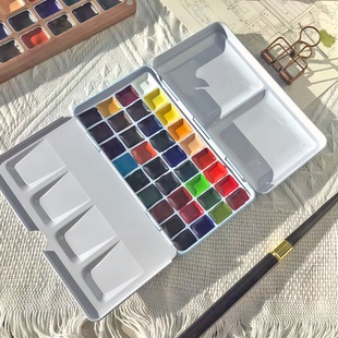 史明克固体水彩颜料分装铁盒水彩学院级大师级不透明24色学生美术