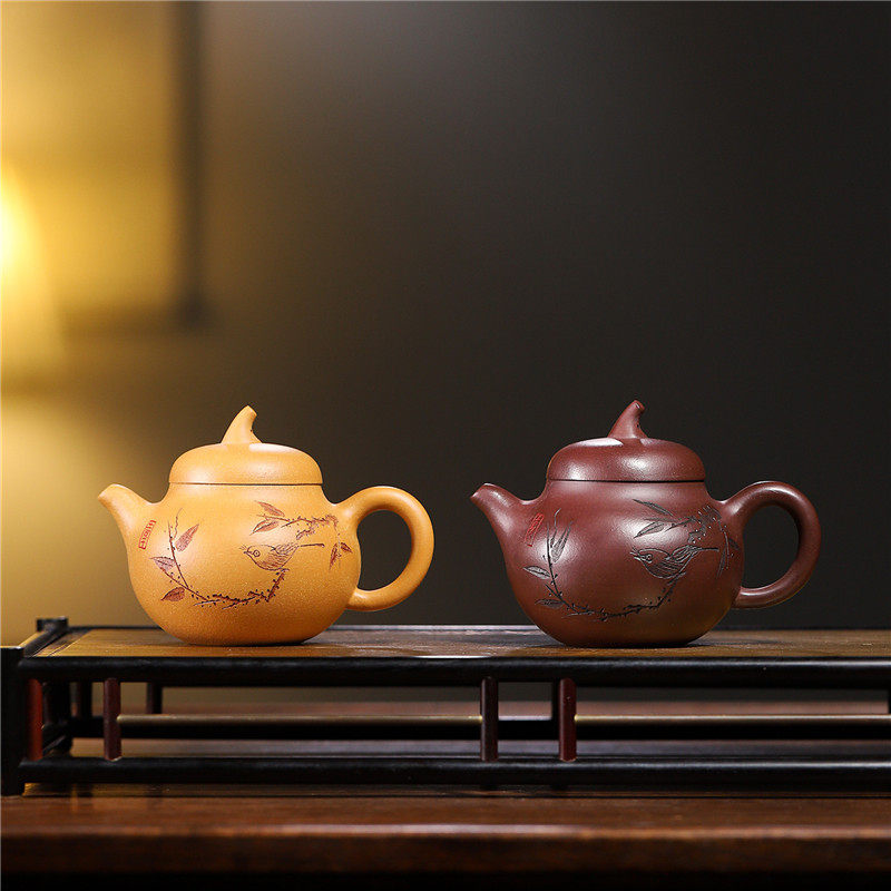 【段哥家】宜兴名家紫砂壶原产地家藏老料茄瓜茄段紫砂茶壶茶具套