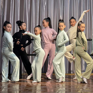 红舞裙新款校园拉丁绒瑜伽服儿童舞蹈服套装少儿练功服民舞中国舞