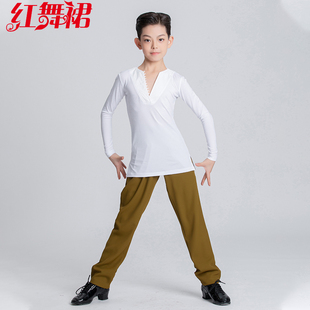 红舞裙秋冬新款少儿拉丁男考级练功表演演出服恰恰伦巴牛仔舞蹈服