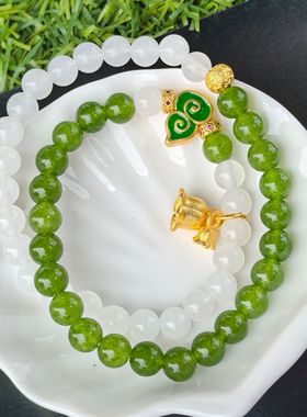 [三寻 seeyou]天然和田玉碧玉双圈手链乌兰海碧玉多圈首饰礼物