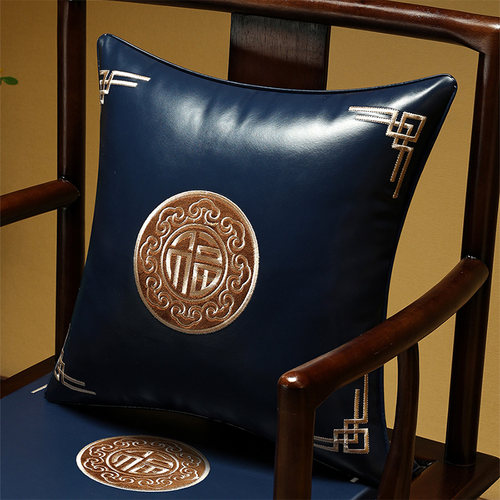 中式皮革抱枕客厅红木沙发皮质防水靠枕大靠背实木椅子腰枕靠垫