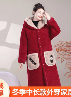家居服女款2025新款冬棉衣加厚加绒棉服保暖罩衣宽松外套妈妈棉袄
