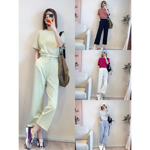 斯斯 收腰短上衣 0410L家SOFT巨舒服莫代尔混纺弹力垂顺阔腿八分裤