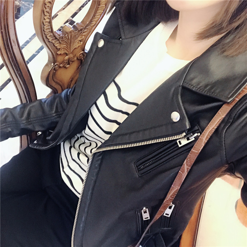 重磅绵羊黑色机车修身街头皮衣