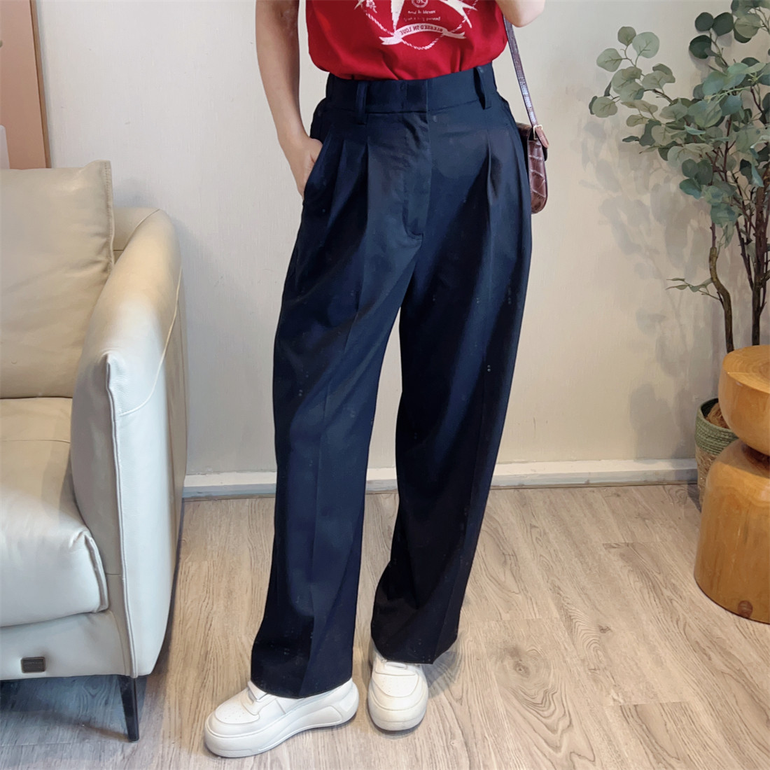 斯斯 0306 百搭又好看 巨百搭黑色精纺羊毛阔腿基础垂顺休闲西裤