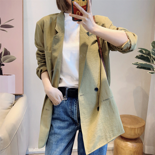 0304 LE立体纹理感 抽象文艺干丝真丝混纺轮廓感双排扣慵懒西装