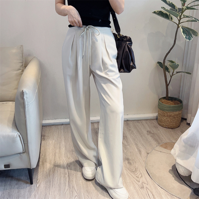 斯斯  0401 通勤休闲好穿着 LC垂顺亚麻混纺基础款绑带阔腿裤