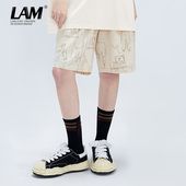 男女款 潮流夏季 新款 LAMLICKA满身印花五分短裤 速干沙滩裤 宽松外穿
