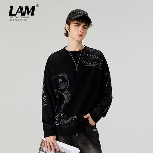 LAMLICKA手绘印花圆领情侣卫衣男