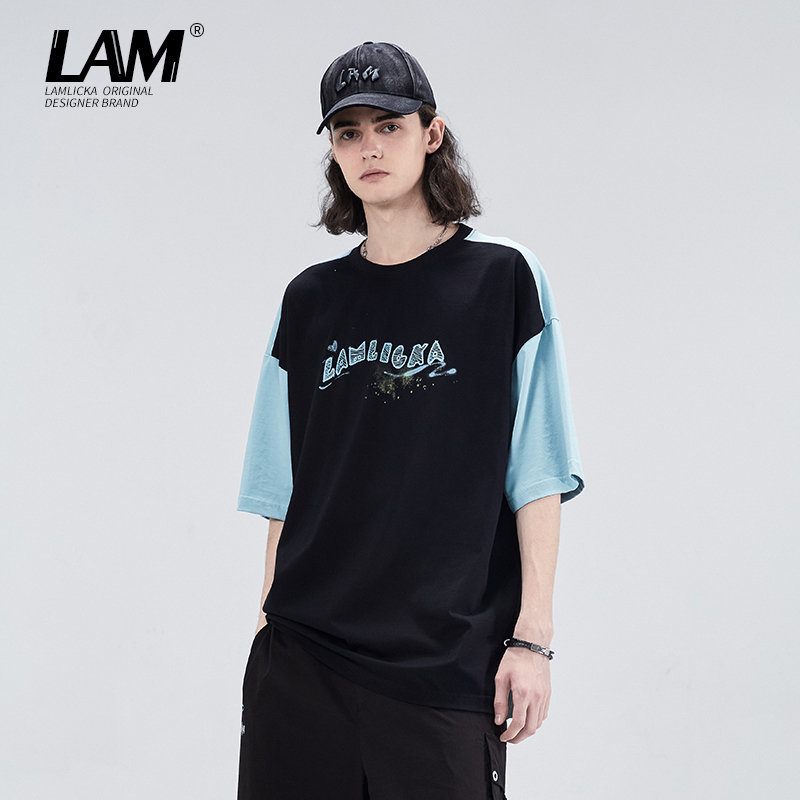 LAMLICKA卡通熊猫拼接情侣T恤