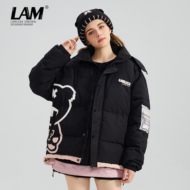 LAMLICKA卡通熊猫脱卸帽棉服男