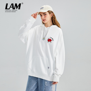 LAMLICKA爱心印花连帽卫衣男ins潮牌嘻哈oversize休闲情侣装 上衣