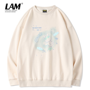 LAMLICKA宽松oversize卡通印花休闲卫衣情侣潮牌薄款 纯棉套头上衣