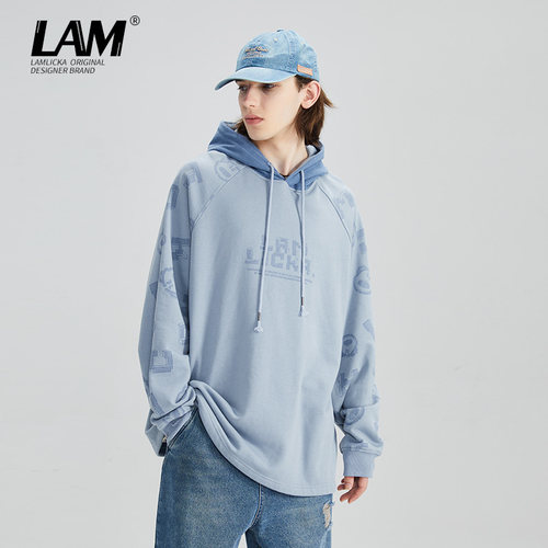 LAMLICKA美式字母连帽卫衣男