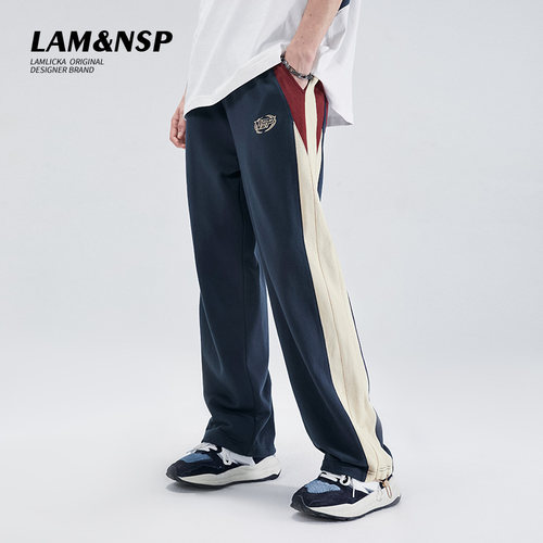 LAMLICKA潮牌个性拼接阔腿长裤男