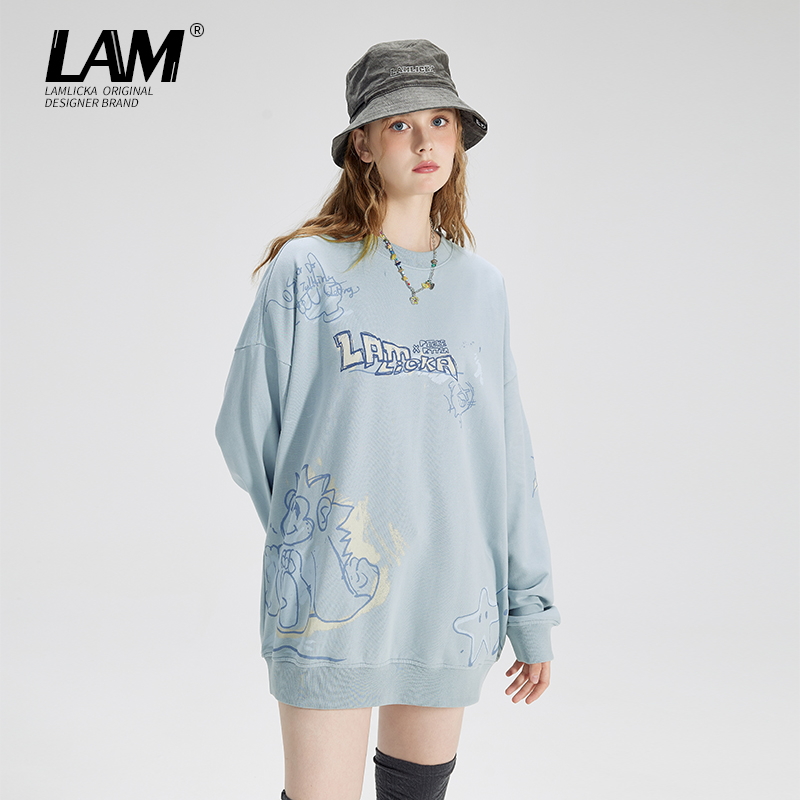 LAMLICKA小怪兽印花圆领卫衣