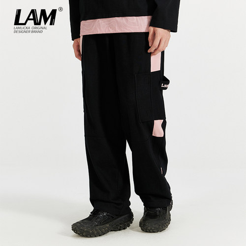 LAMLICKA撞色拼接休闲裤