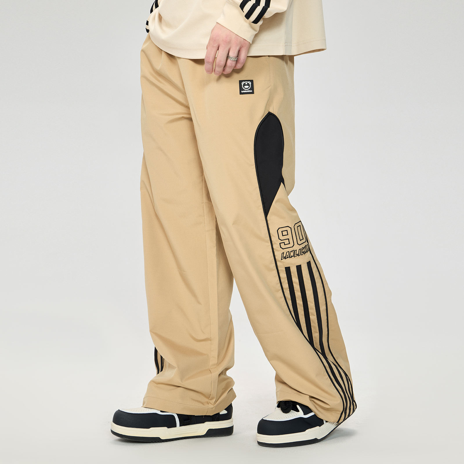 LAMLICKA拼接撞色阔腿长裤工装裤
