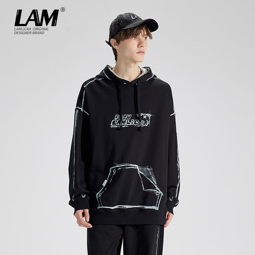 LAMLICKA潮牌手绘印花连帽卫衣