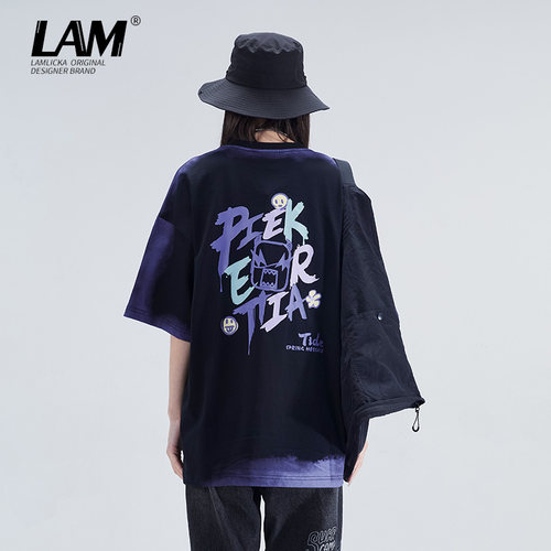 扎染印花圆领短袖t恤上衣宽松