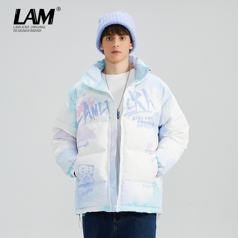 LAMLICKA扎染印花薄款羽绒服男