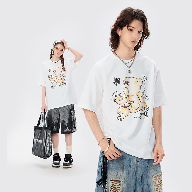 LAMLICKA小熊涂鸦短袖白色t恤