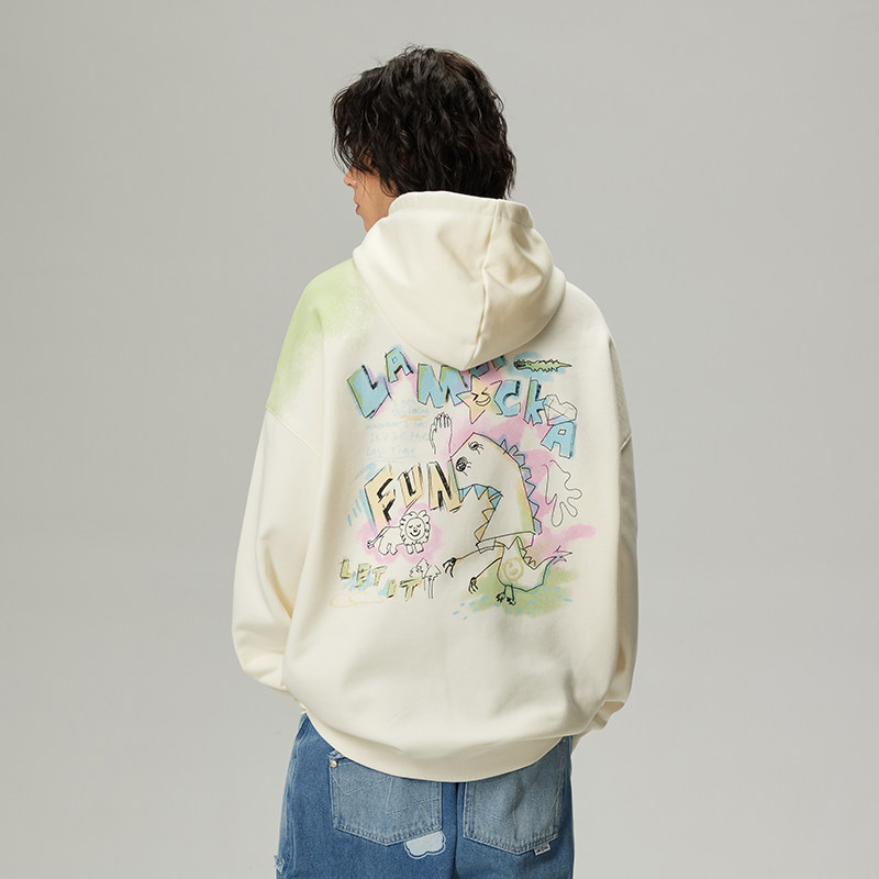 LAMLICKA涂鸦字母印花连帽卫衣重磅保暖抽象多巴胺青少年水印外套