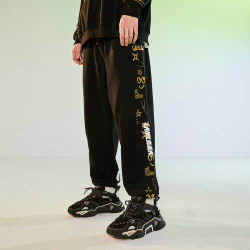 LAMLICKA烫金熊猫束脚休闲裤男