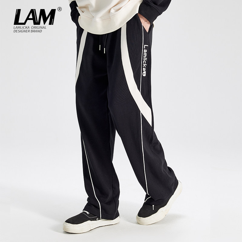 LAMLICKA美式撞色拼接休闲裤男