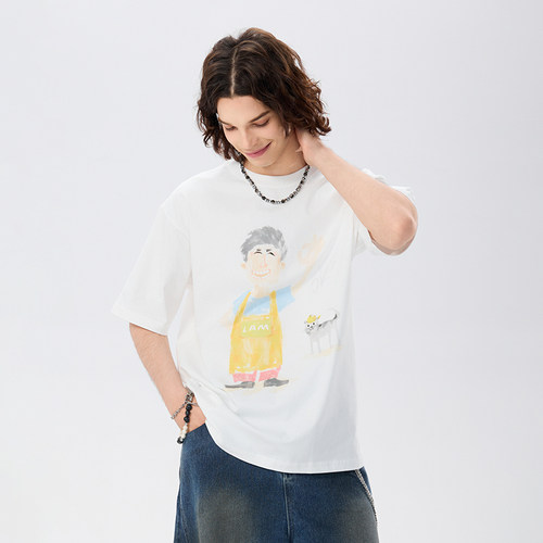 LAMLICKA小猫OK印花印花短袖上衣