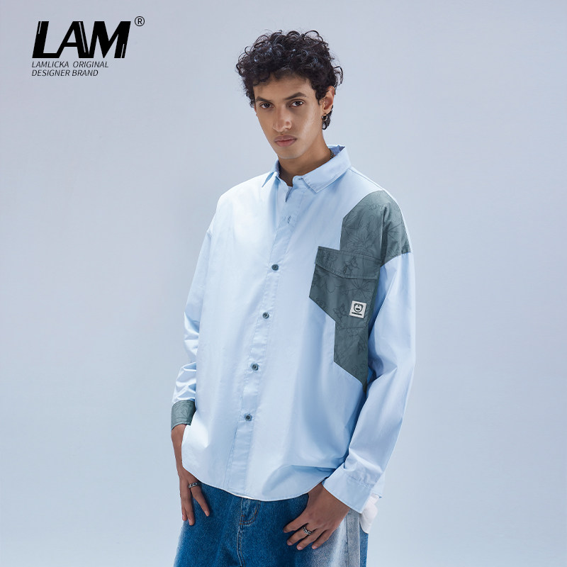 LAMLICKA春款撞色拼接衬衣