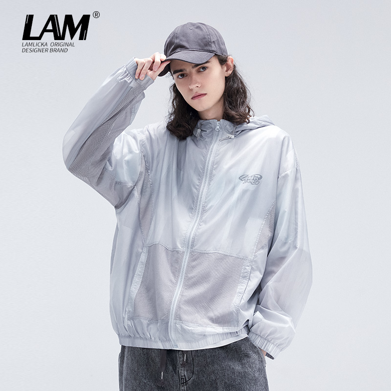 LAMLICKA春款拼接薄款夹克男ins潮oversize休闲遮阳防晒连帽外套