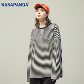 上衣体恤 宽松ins男女款 LAMLICKA简约百搭条纹长袖 T恤圆领春秋新款