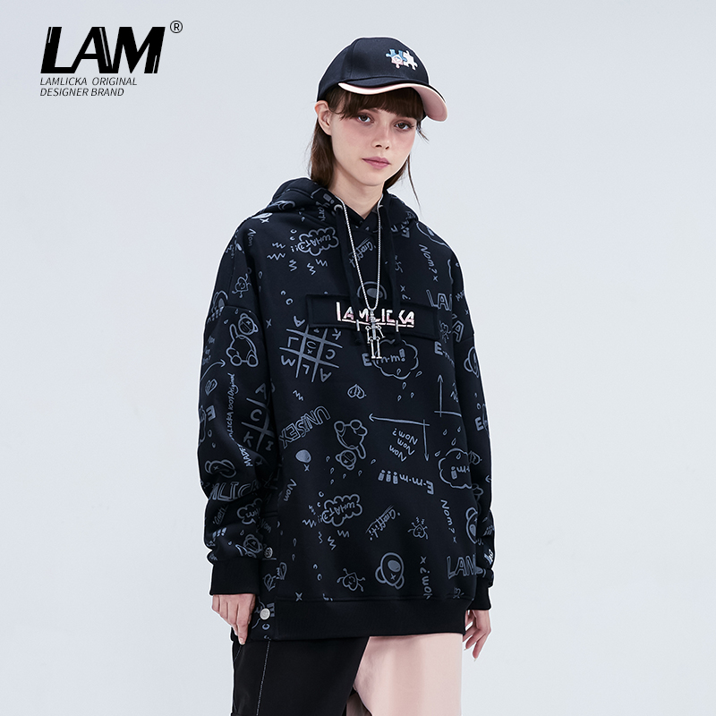 LAMLICKA潮牌满印套头连帽衫