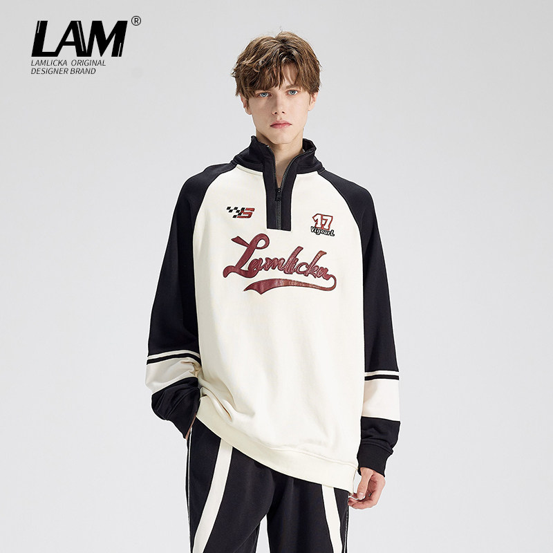 LAMLICKA美式字母半拉链卫衣