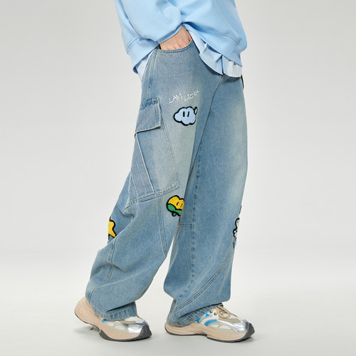 LAMLICKA陈赫同款小狗刺绣牛仔裤