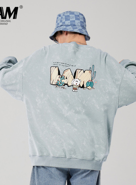 LAMLICKA灰色薄款无帽卫衣男潮ins春秋小众高街国潮oversize外套