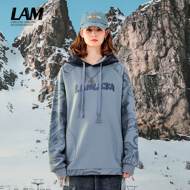 撞色印花LAMLICKA连帽卫衣