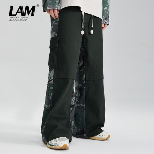 LAMLICKA迷彩拼接梭织休闲裤男