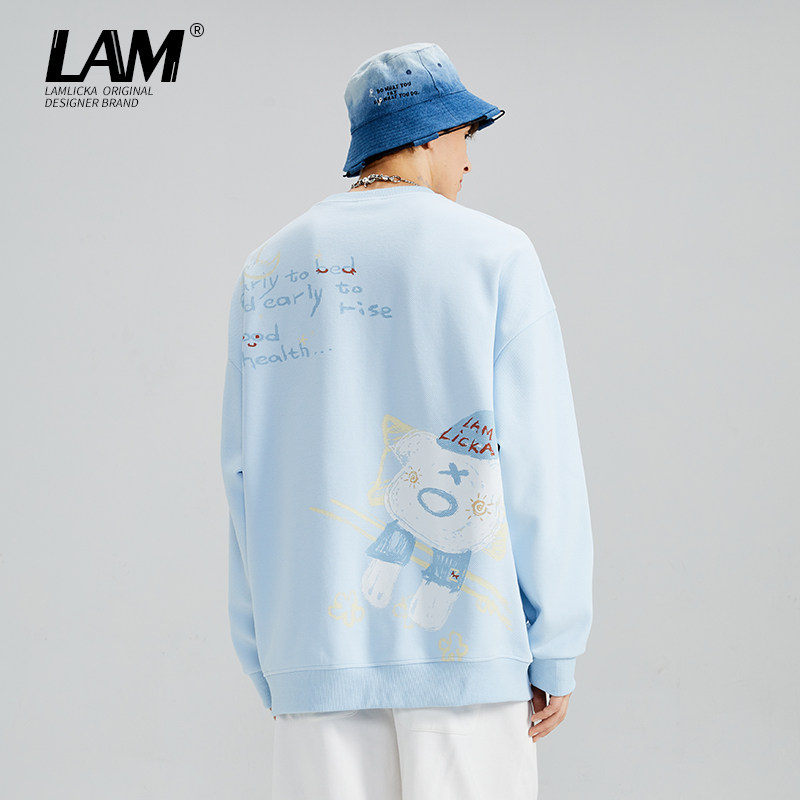 LAMLICKA卡通印花圆领卫衣男潮牌秋季新款oversize休闲长袖上衣女,男装,卫衣,淘宝优惠券,粉丝福利购,淘宝优惠卷