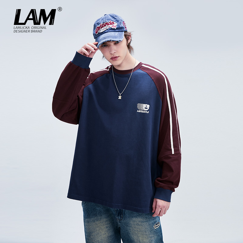 LAMLICKA插肩袖拼接圆领T恤男
