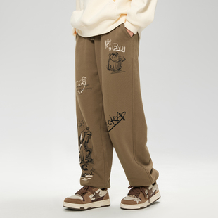 男女同款 宽松卫裤 街头运动风春秋季 LAMLICKA涂鸦小狗印花休闲长裤